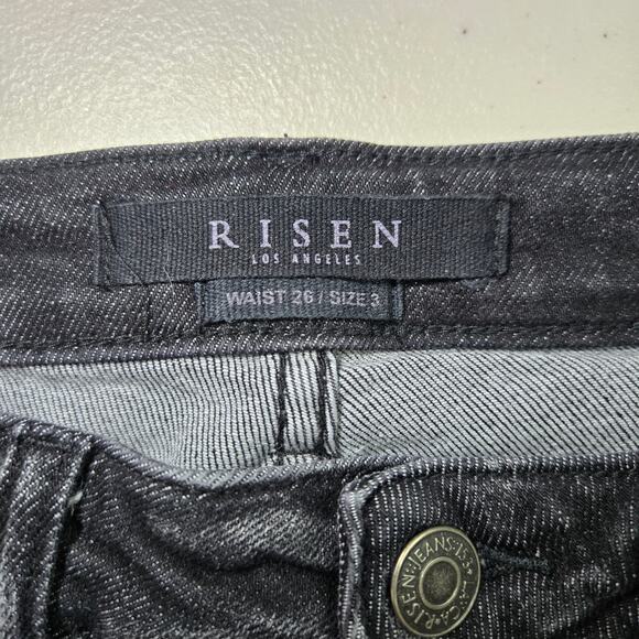 Risen High‎ Rise Distressed Skinny Fit Raw Hem Jeans in Black Women's Size 26/3 - Picture 3 of 5